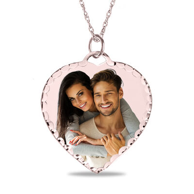 Diamond Cut Photo Heart Pendant in 10k Rose Gold
